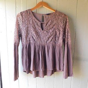 🎀 Aeropostale Boho Lace Mauve Peplum Top